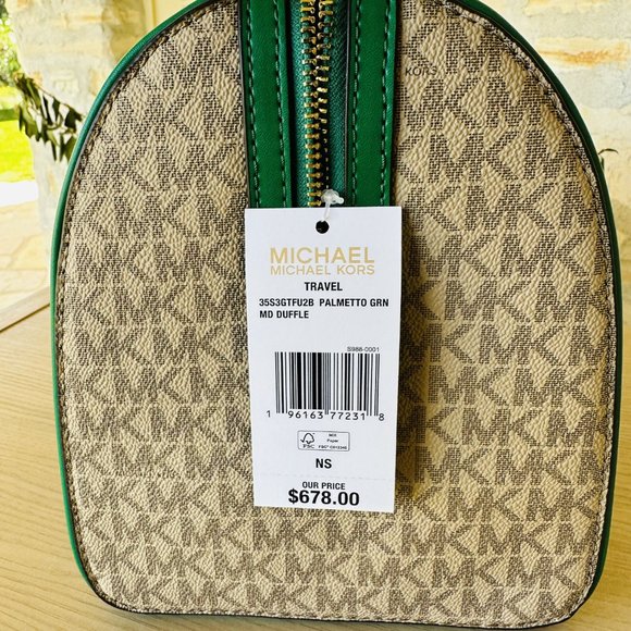 Michael Kors MEDIUM Travel DUFFLE Bag Satchel Leather/Coated Palmetto Green NWT - Picture 7 of 7